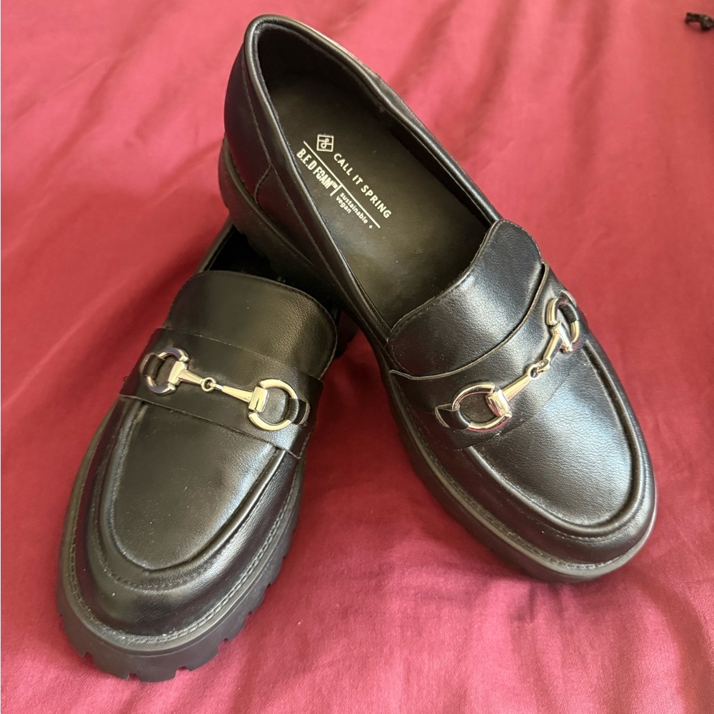 Black Loafers with Silver Buckle